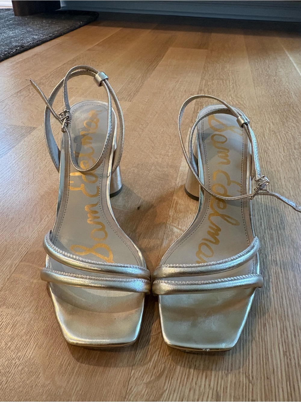 Sam Edelman Gold Metallic Strappy Block Heel Sandals